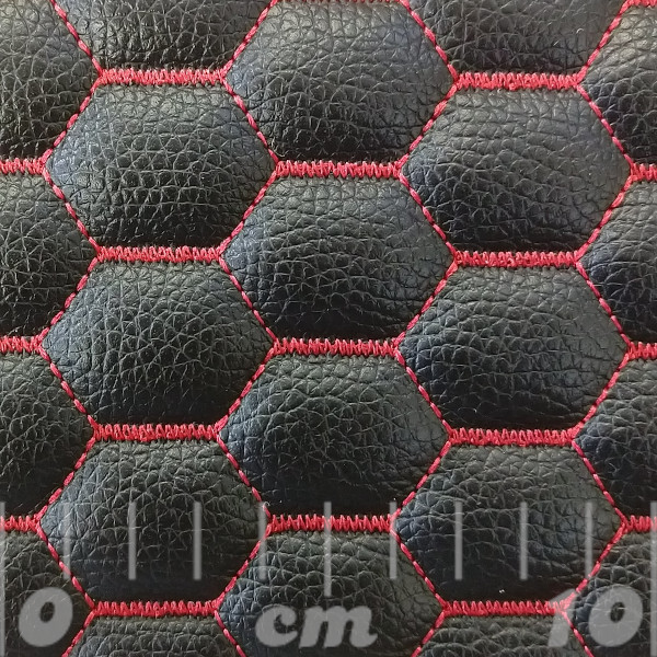 Stitch Quilted Vinyl - Hexabubble (Red on Black)